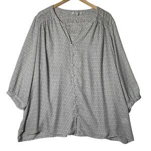 Rose Olive Womens 3X Boho Peasant Blouse Smocked Dot Print Flowy Top Plus Size